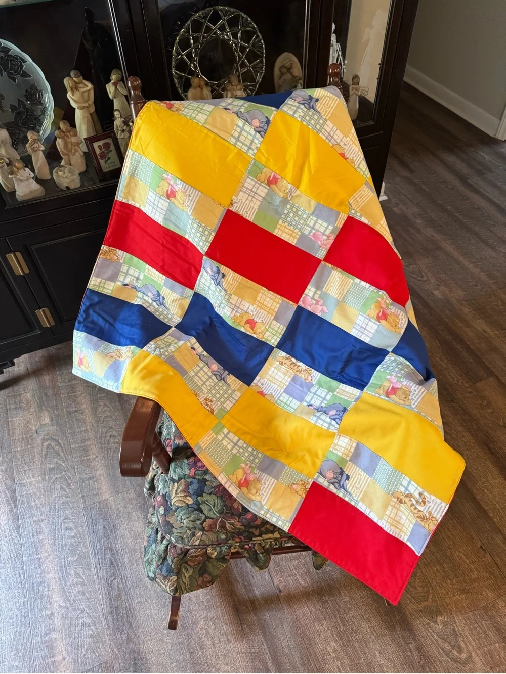 Winnie the Pooh Children's Patchwork Baby Quilt in Yellow, Red & Blue 34” x 36”